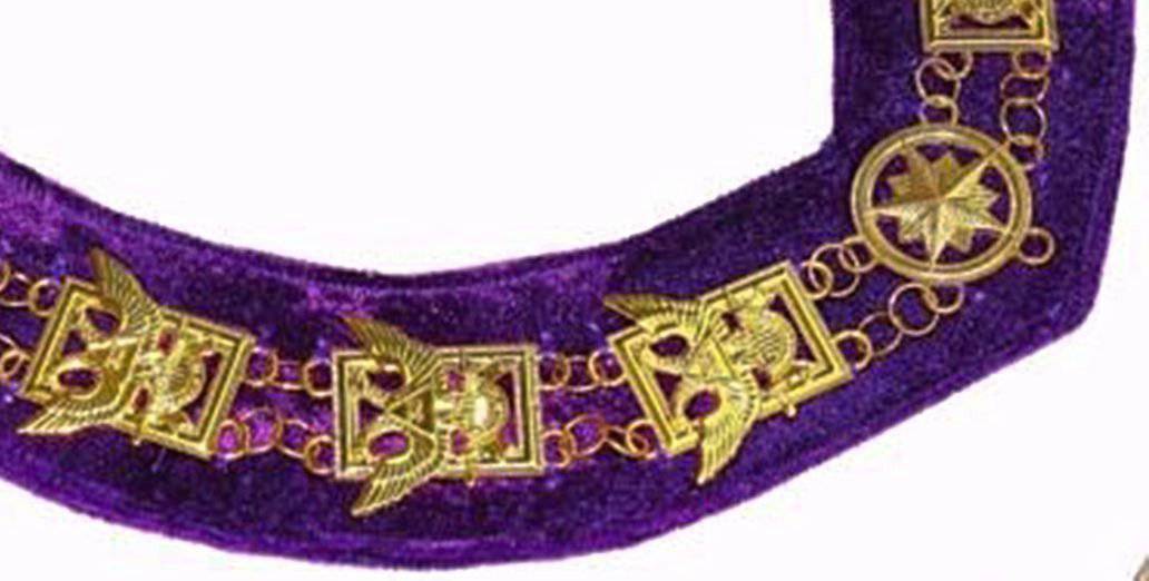 32nd Degree Scottish Rite Chain Collar – Wings Up Gold Plated Square & Compass – detail 2