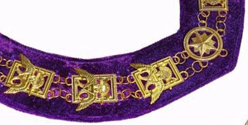 32nd Degree Scottish Rite Chain Collar – Wings Up Gold Plated Square & Compass – detail 2