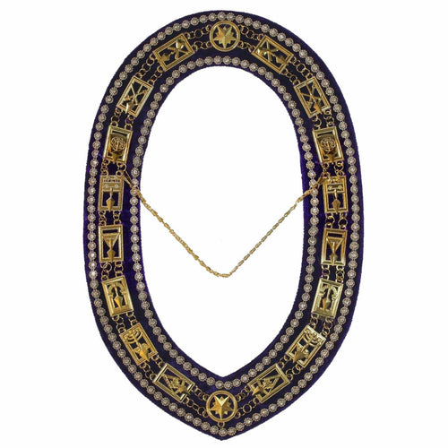 Council Chain Collar – Gold Plated with Rhinestones on Purple Velvet – product view