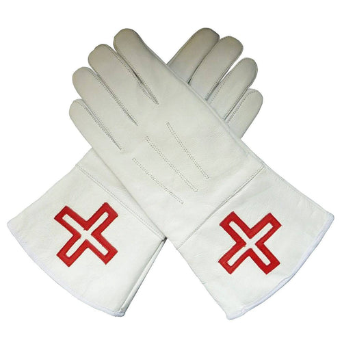 St. Thomas of Acon Gauntlet – White Leather with Red Cross – product view
