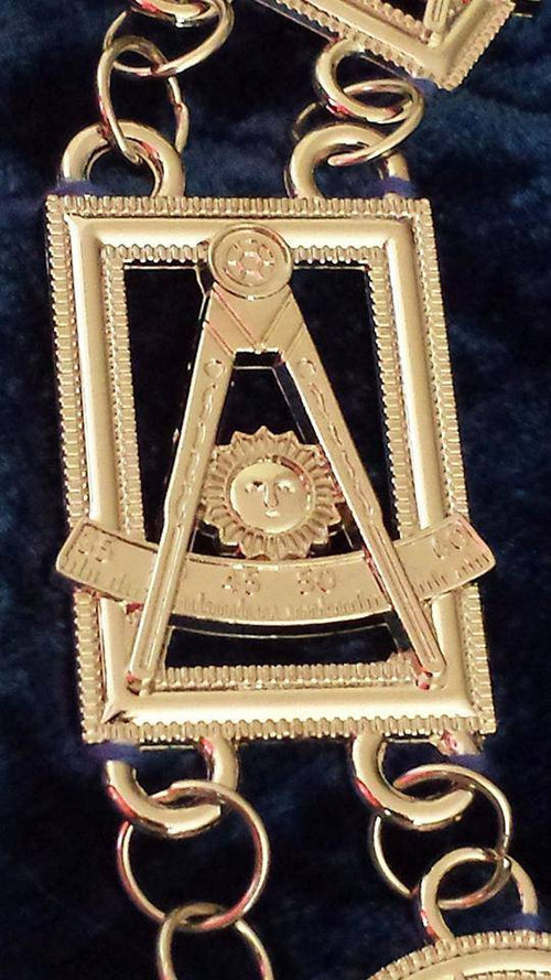 Master Mason Blue Lodge Chain Collar – Silver Plated on Blue Velvet – detail 2