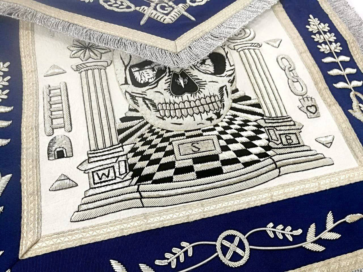 Masonic Exclusive Master Mason Apron – Skull Pillars Carpet Hand Bullion Embroidery – detail 2