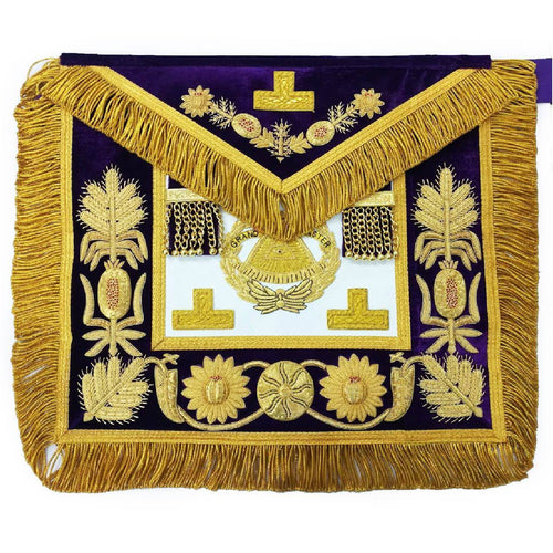 Grand Master Blue Lodge Apron – Quality A+ Purple Gold Hand Embroidery – product view