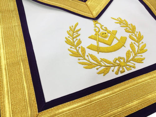 Past Master Blue Lodge Apron – Gold & Purple Hand Embroidery – detail 2