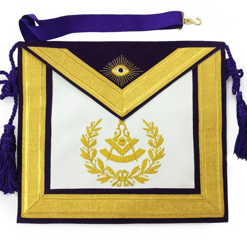 Past Master Blue Lodge Apron – Gold & Purple Hand Embroidery – product view