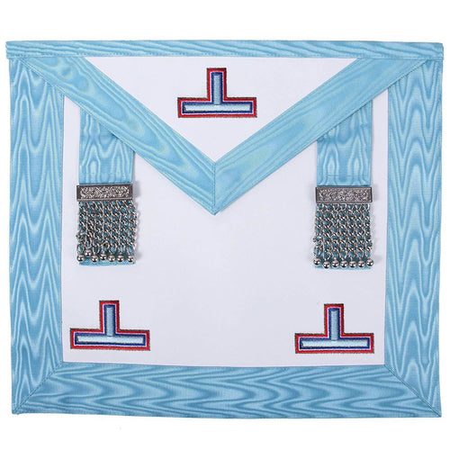 Worshipful Master Emulation Rite Apron – Turquoise Moire with Silver Triple Taus – product view