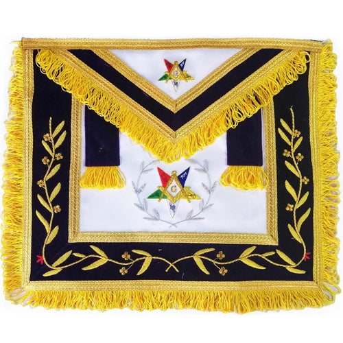 Worthy Patron OES Apron – Gold & Silver Bullion Wire Hand Embroidery – product view