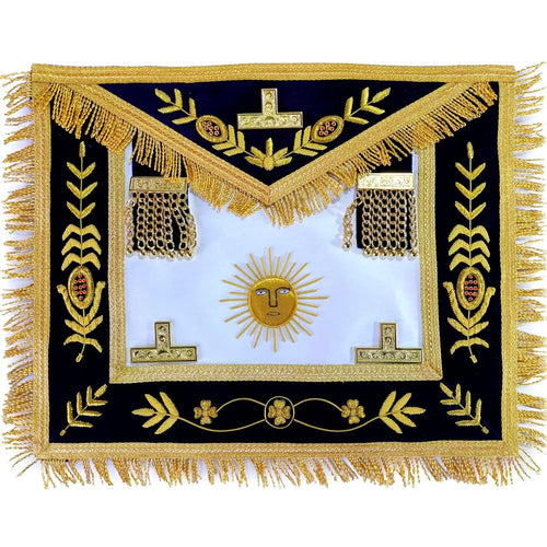 Past Master Blue Lodge Apron – Gold Sun & Vinework – detail 3