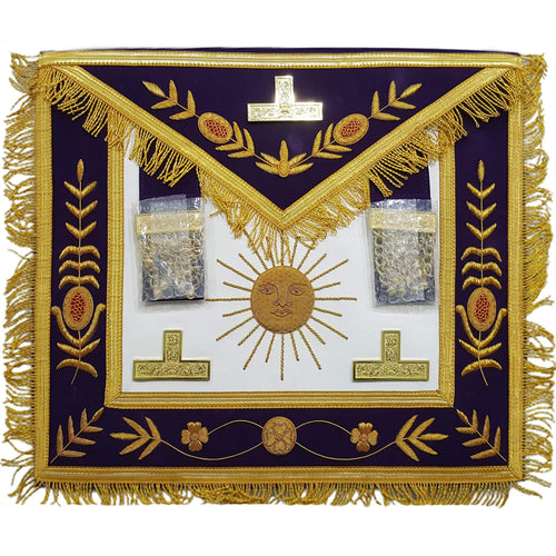 Past Master Blue Lodge Apron – Gold Sun & Vinework – product view