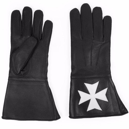 Order of Malta Gauntlet – Black Leather with White Maltese Cross – detail 2