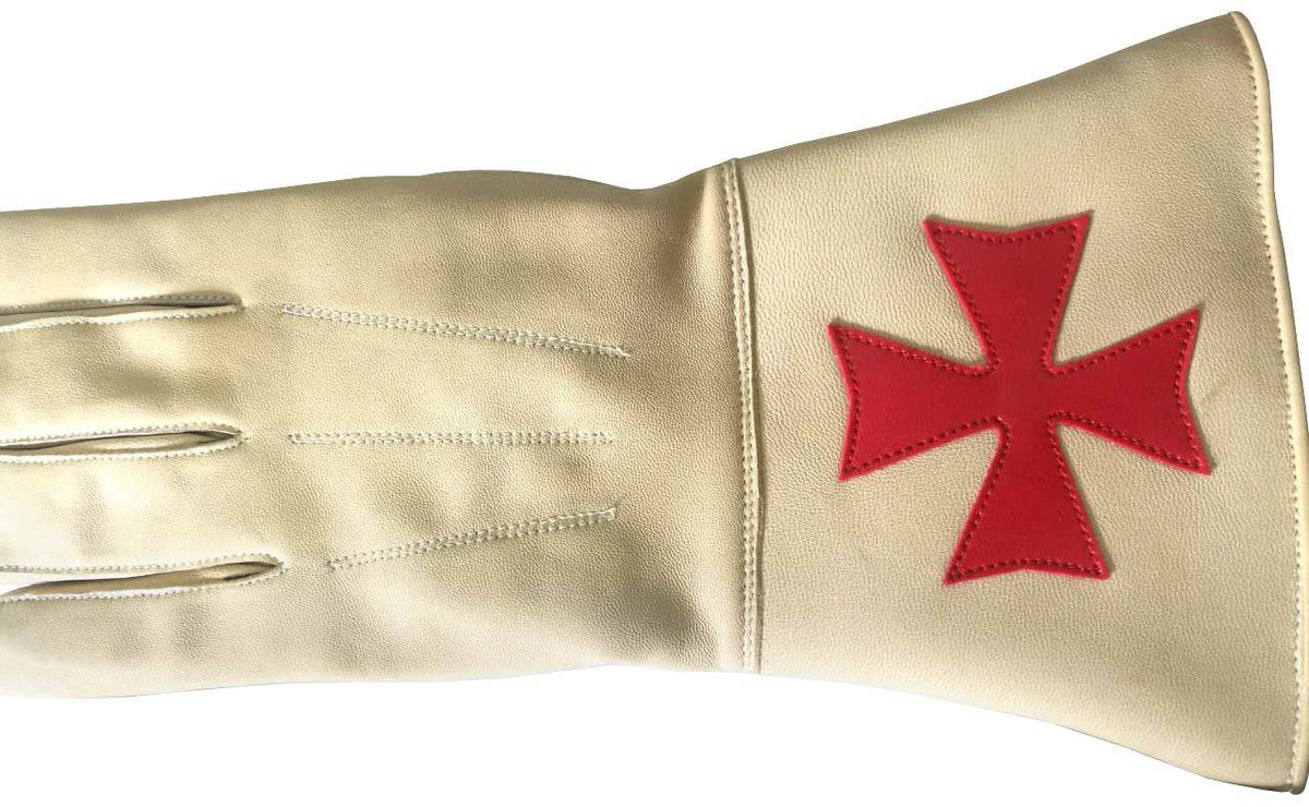 English Knights Templar Gauntlet – Buff Leather with Red Maltese Cross – detail 2