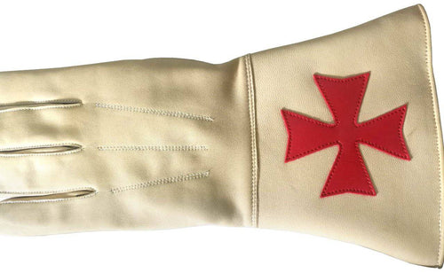 English Knights Templar Gauntlet – Buff Leather with Red Maltese Cross – detail 2