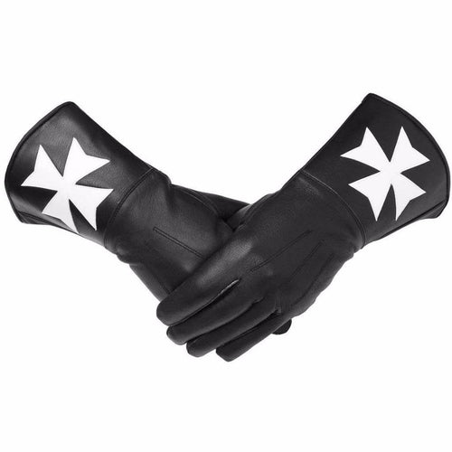 Order of Malta Gauntlet – Black Leather with White Maltese Cross – product view