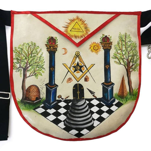 Hand-Painted Apron – Lambskin The Two Pillars of Jachin and Boaz – product view