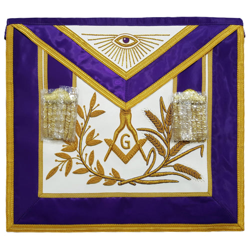 Master Mason Blue Lodge Apron – Purple Gold Hand Embroidery – product view