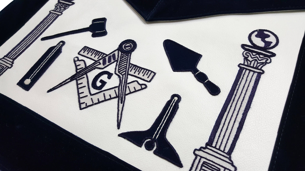 Blue Lodge Apron – Black Hand Embroidery – detail 2