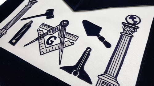 Blue Lodge Apron – Black Hand Embroidery – detail 2