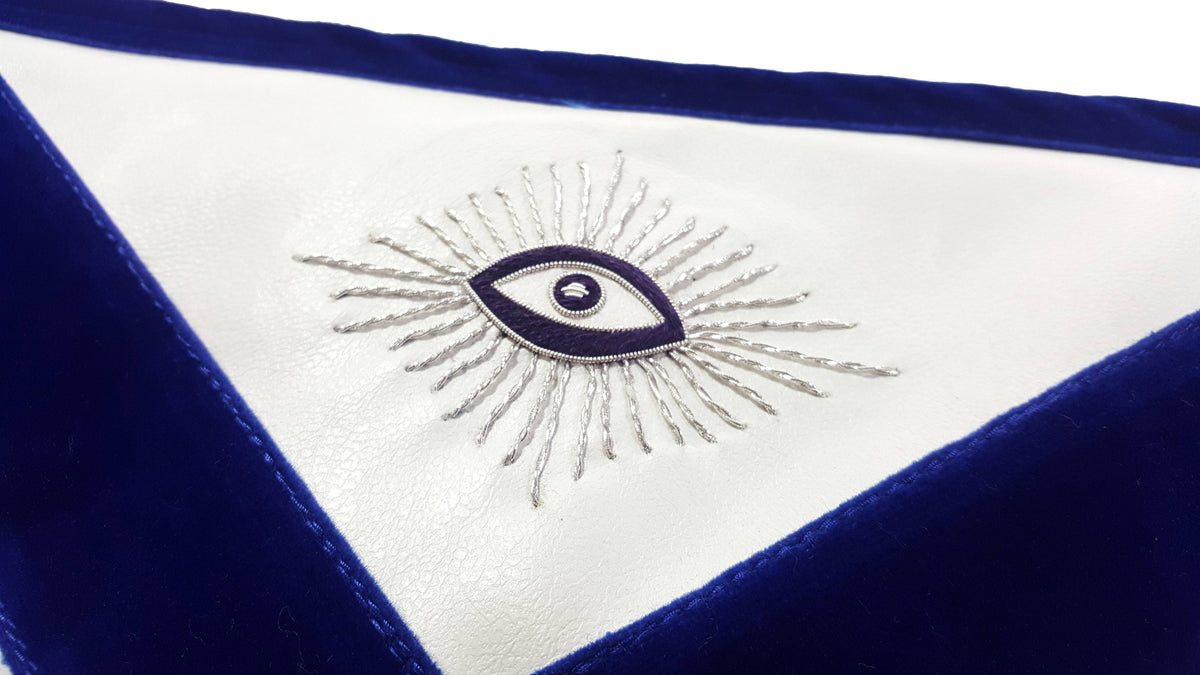 Master Mason Blue Lodge Apron – Royal Blue Silver Embroidery – detail 2
