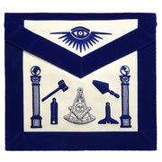 Past Master Blue Lodge Apron – Hand Embroidered with White Silk Threads