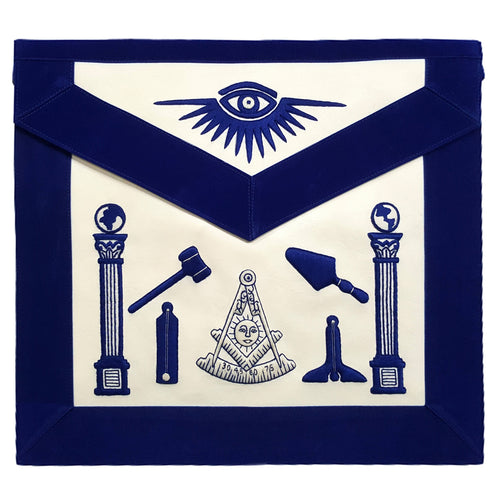 Past Master Blue Lodge Apron – Hand Embroidered with White Silk Threads – product view