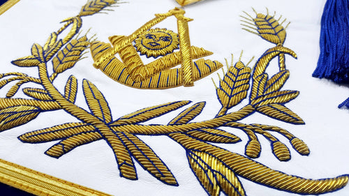 Past Master Blue Lodge Apron – Royal Blue Velvet With Cords & Fringe – detail 2