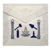 Past Master Blue Lodge Apron – Hand Embroidered Royal Blue & White Silk Thread.