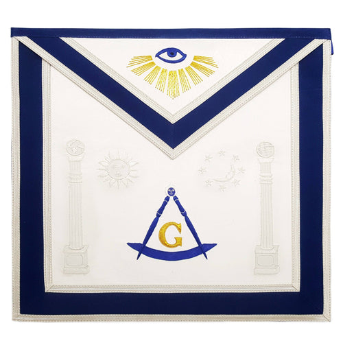 Master Mason Blue Lodge Apron – Sun, Moon & Pillars Hand Embroidery – product view