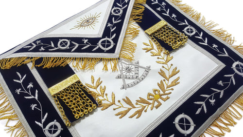 Past Master Blue Lodge Apron – Navy Blue with Wreath – detail 2