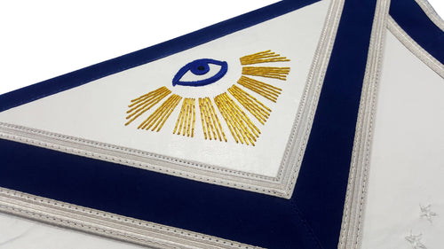 Master Mason Blue Lodge Apron – Sun, Moon & Pillars Hand Embroidery – detail 2