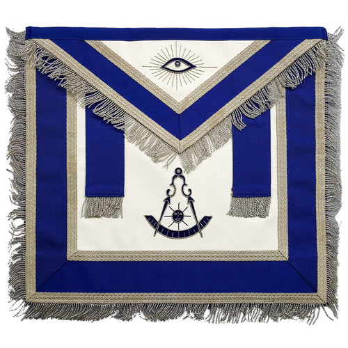 Past Master Blue Lodge Apron – Blue with Tabs & Silver Fringe – product view