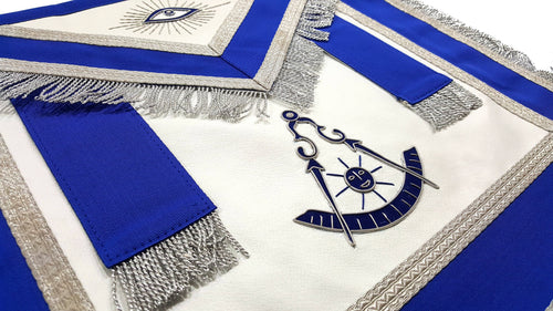 Past Master Blue Lodge Apron – Blue with Tabs & Silver Fringe – detail 2
