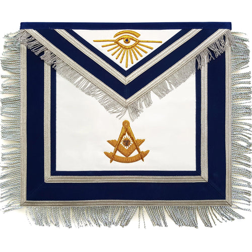 Past Master Blue Lodge Apron – Gold Hand Embroidered with Silver Fringe – product view