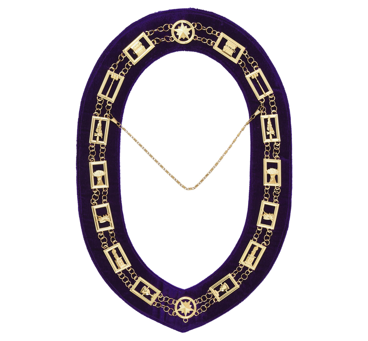 OES Chain Collar – Gold Plated with Rhinestones on Purple Velvet – detail 2