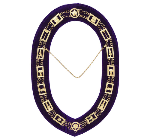 OES Chain Collar – Gold Plated with Rhinestones on Purple Velvet – detail 2