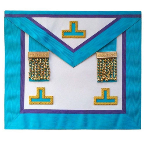 Worshipful Master Memphis Misraim Apron – White, Turquoise & Royal Blue with Tassels – product view