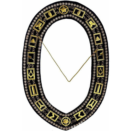 Blue Lodge Chain Collar – Gold Plated with Rhinestones on Blue Velvet – product view