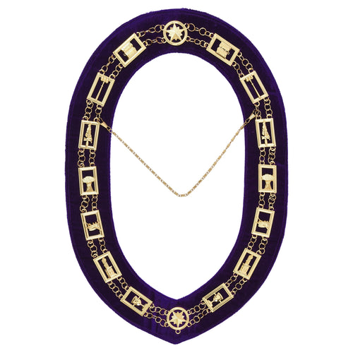 OES Chain Collar – Gold Plated with Rhinestones on Purple Velvet – product view