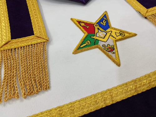 Patron OES Apron – Hand Embroidery White with Mylar Tassels – detail 2
