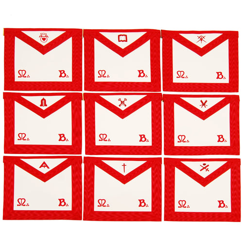 Officers Scottish Rite Officer Apron Set – Royal Red Moire Machine Embroidered – product view