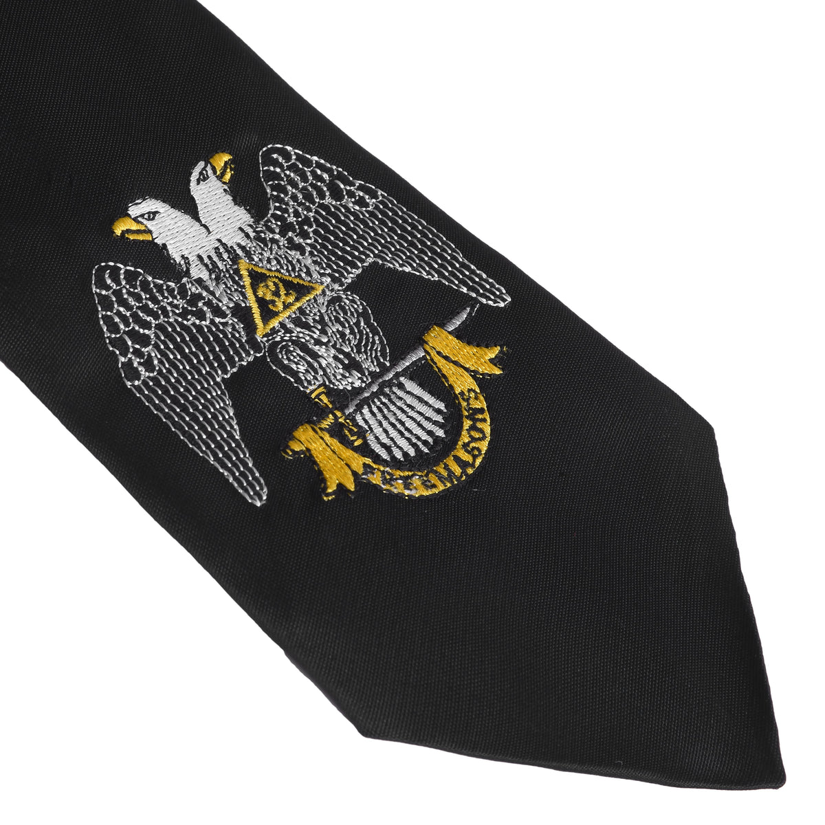 32nd Degree Scottish Rite Necktie – Black Wings Down – detail view