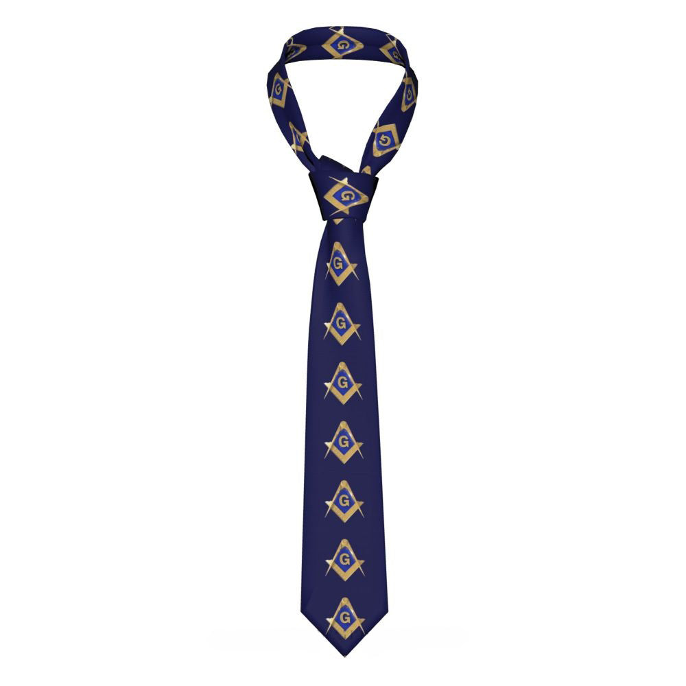 Master Mason Blue Lodge Necktie – Blue Background & Gold Emblem – detail view