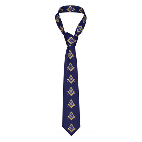 Master Mason Blue Lodge Necktie – Blue Background & Gold Emblem – detail view