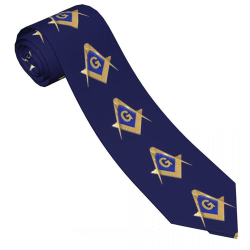 Master Mason Blue Lodge Necktie – Blue Background & Gold Emblem – product view