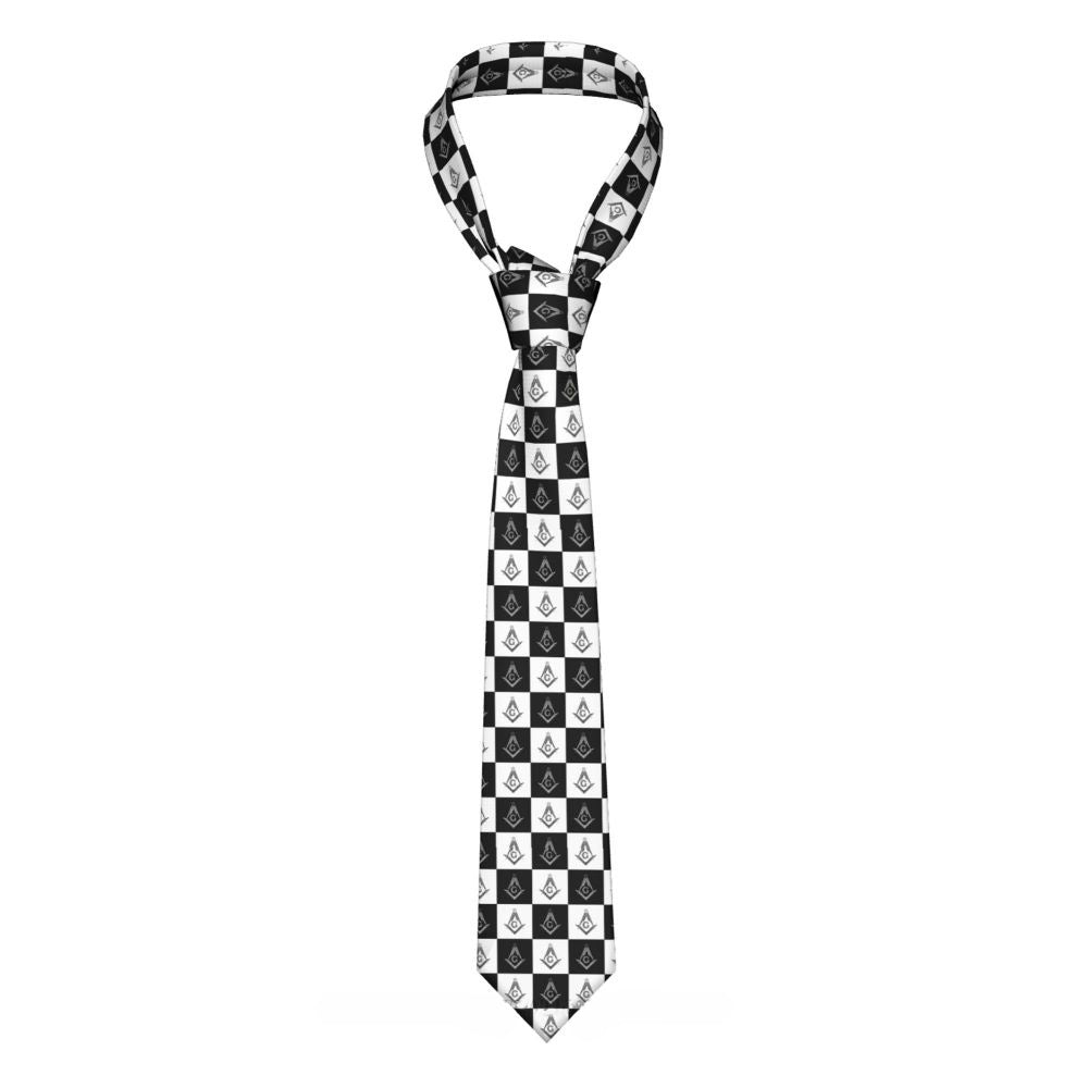 Master Mason Blue Lodge Necktie – Printed Checkered Pattern – detail view