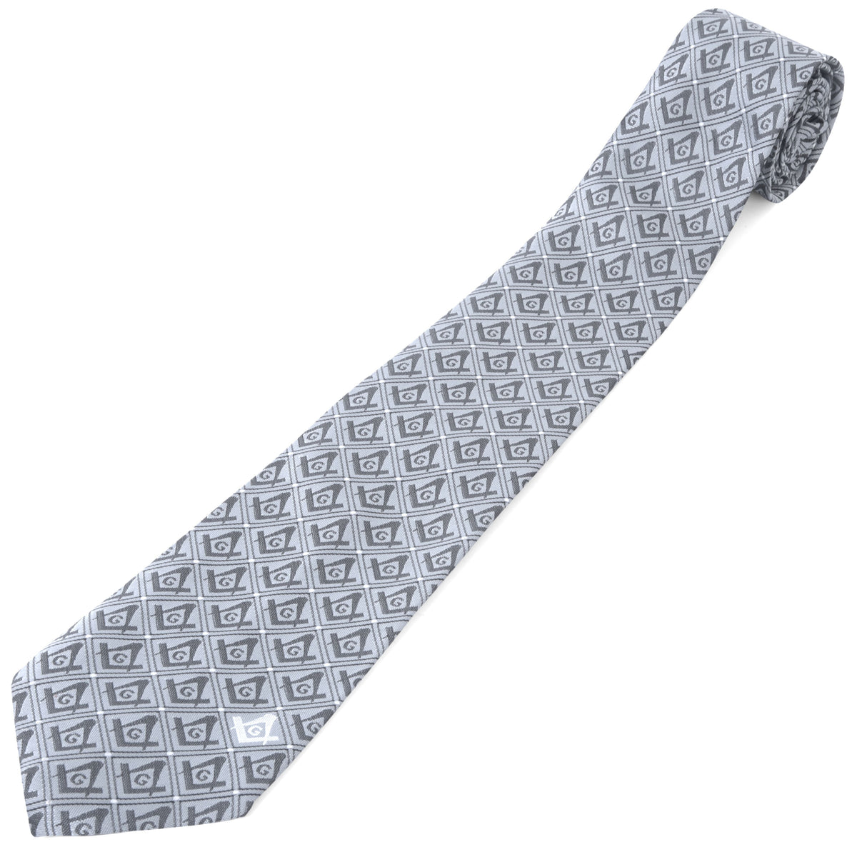 Master Mason Blue Lodge Necktie – Gray Square & Compass G Emblem – detail view