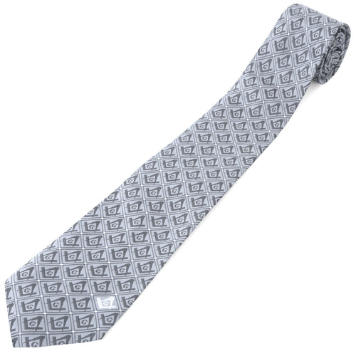 Master Mason Blue Lodge Necktie – Gray Square & Compass G Emblem – detail view