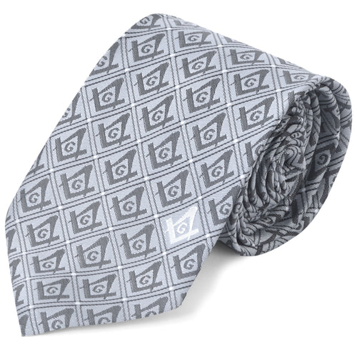 Master Mason Blue Lodge Necktie – Gray Square & Compass G Emblem – product view