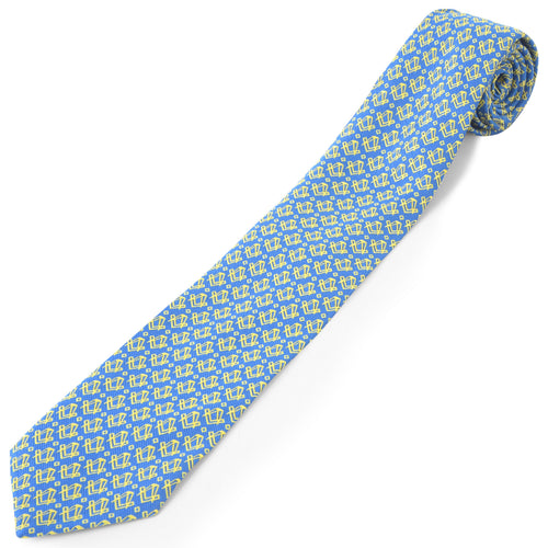 Master Mason Blue Lodge Necktie – Blue With Gold Square & Compass Emblem – detail view