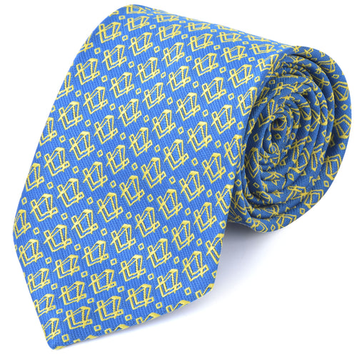 Master Mason Blue Lodge Necktie – Blue With Gold Square & Compass Emblem – product view