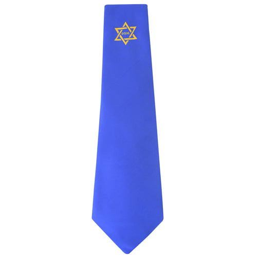 Order Of The Secret Monitor Necktie – Blue & Gold Machine Embroidery – detail view